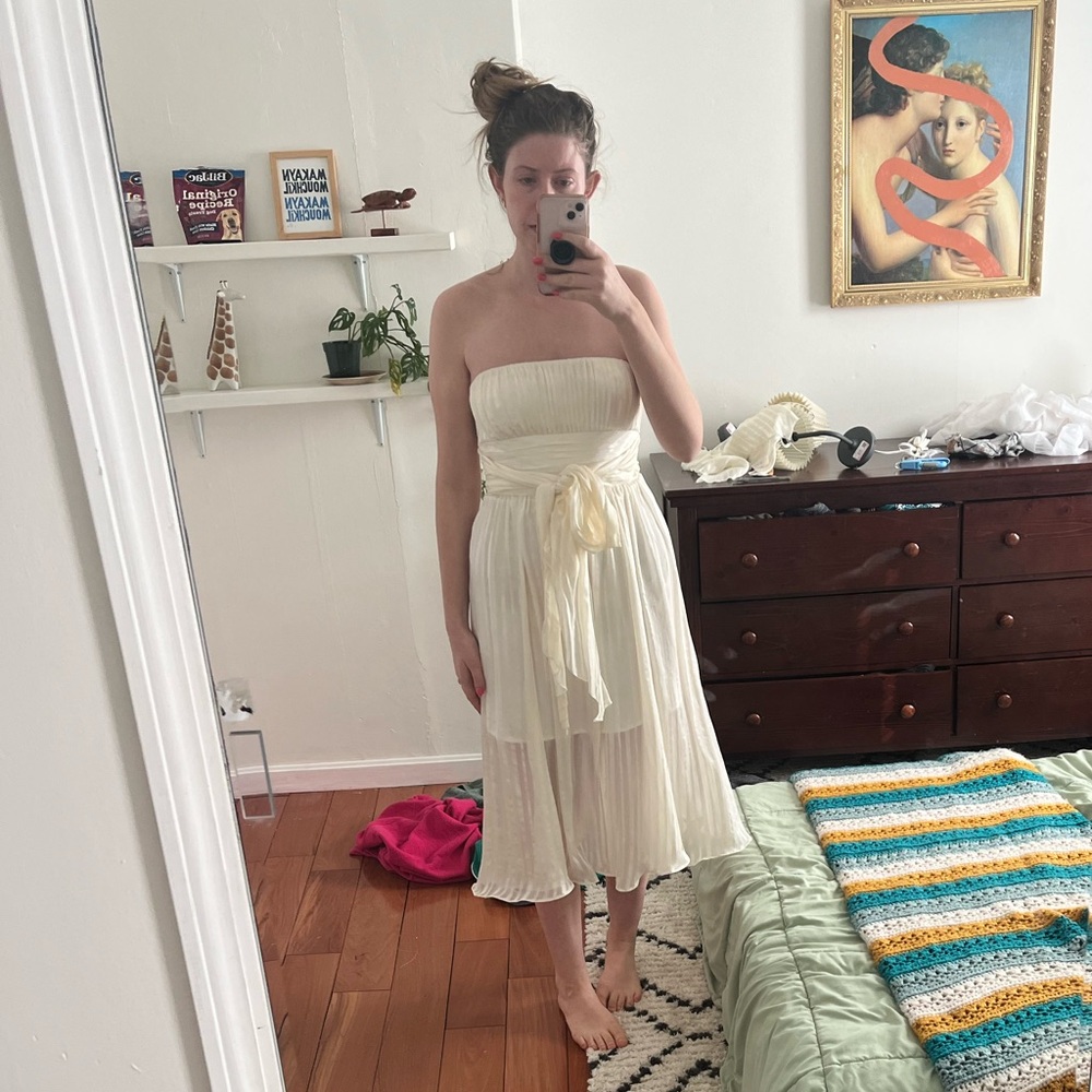 White silk bridal shower dress